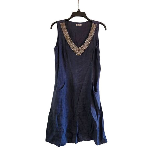 Lina Tomei linen dress size extra small blue